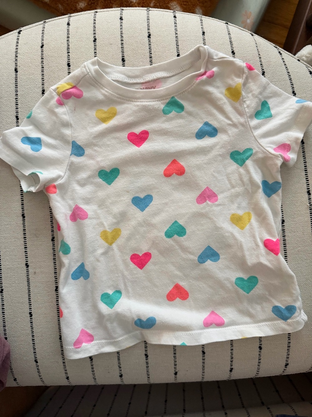 Old Navy White Short Sleeve Tee with Multicolor Heart Pattern